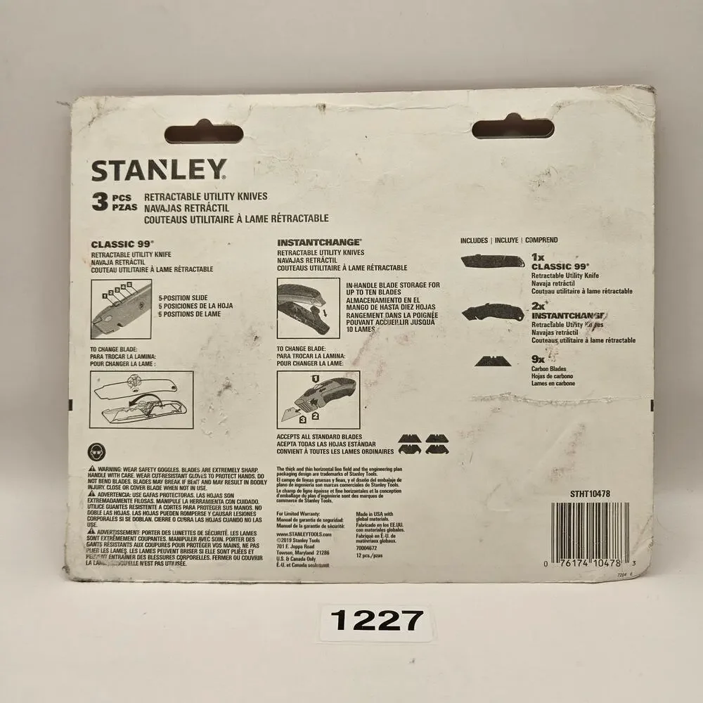 STANLEY MADE IN USA FAT MAX RETRACTABLE UTILITY CARPET BOX CUTTER KNIFE SET 3PK